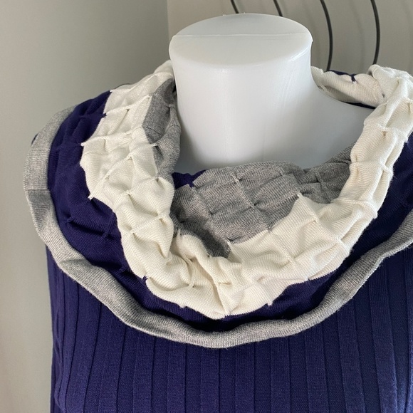 Contemporaine Simons Women's Navy Cowl Neck Ribbed Long Sleeve Sweater Top Large - Picture 3 of 13